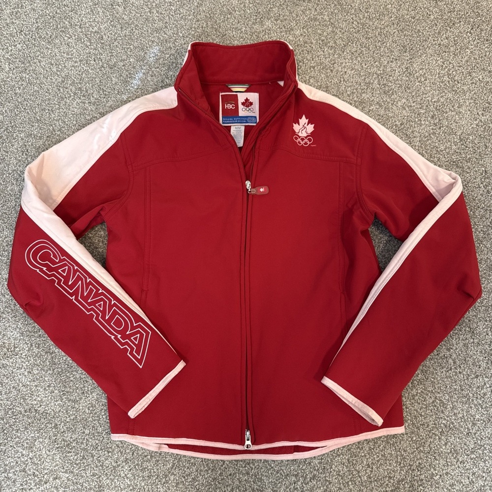 HBC Team Canada 2006 Olympic Official Outfitter Red Zip Jacket Mens M -READ DESC